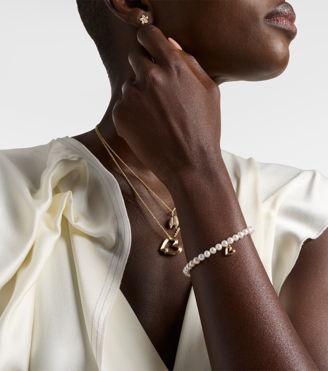 Armband Fluted Heart aus Süßwasserperlen mit 14kt Gelbgold (585/1000) | Sydney Evan