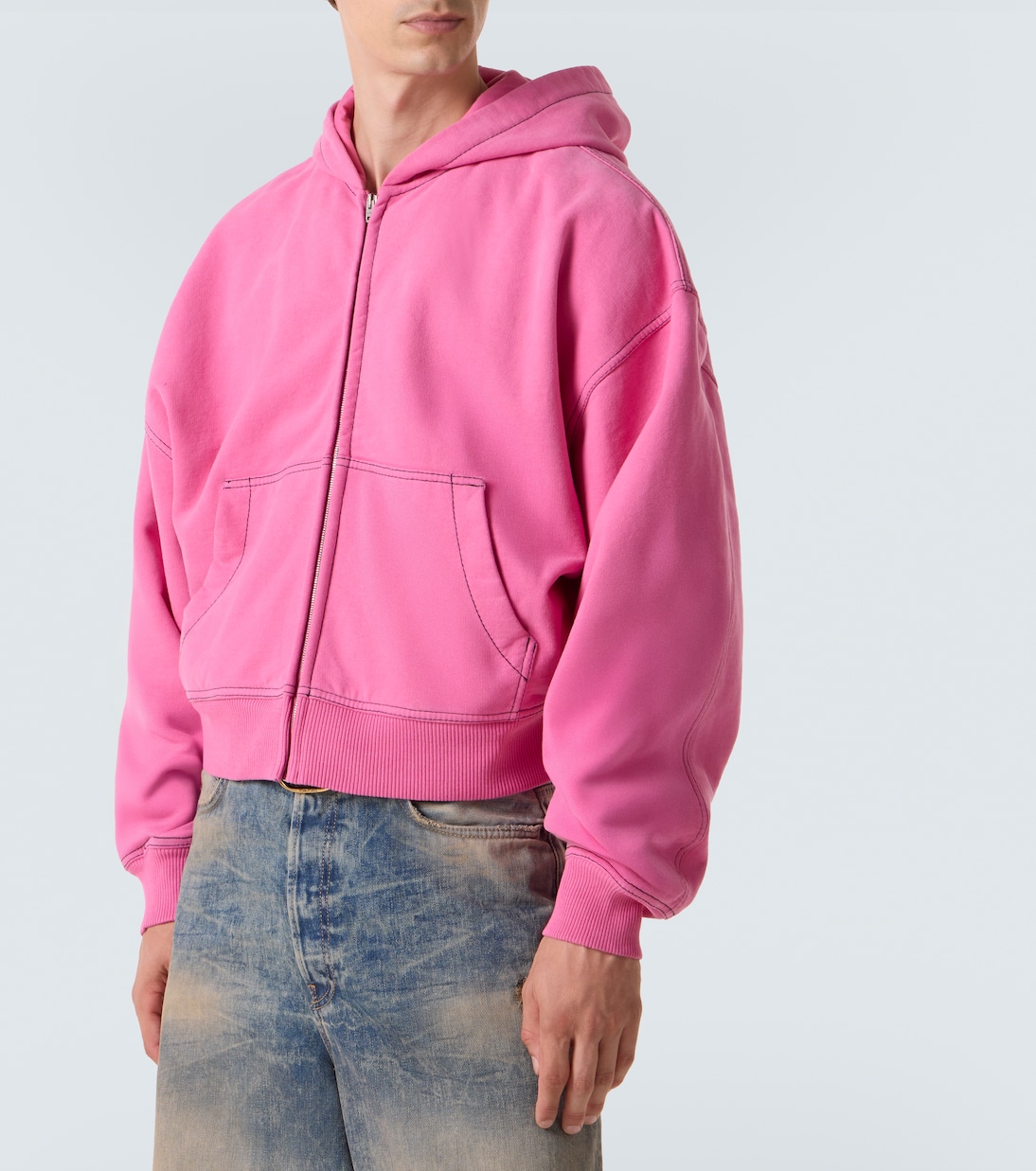 Embroidered cotton fleece zip-up hoodie | Acne Studios