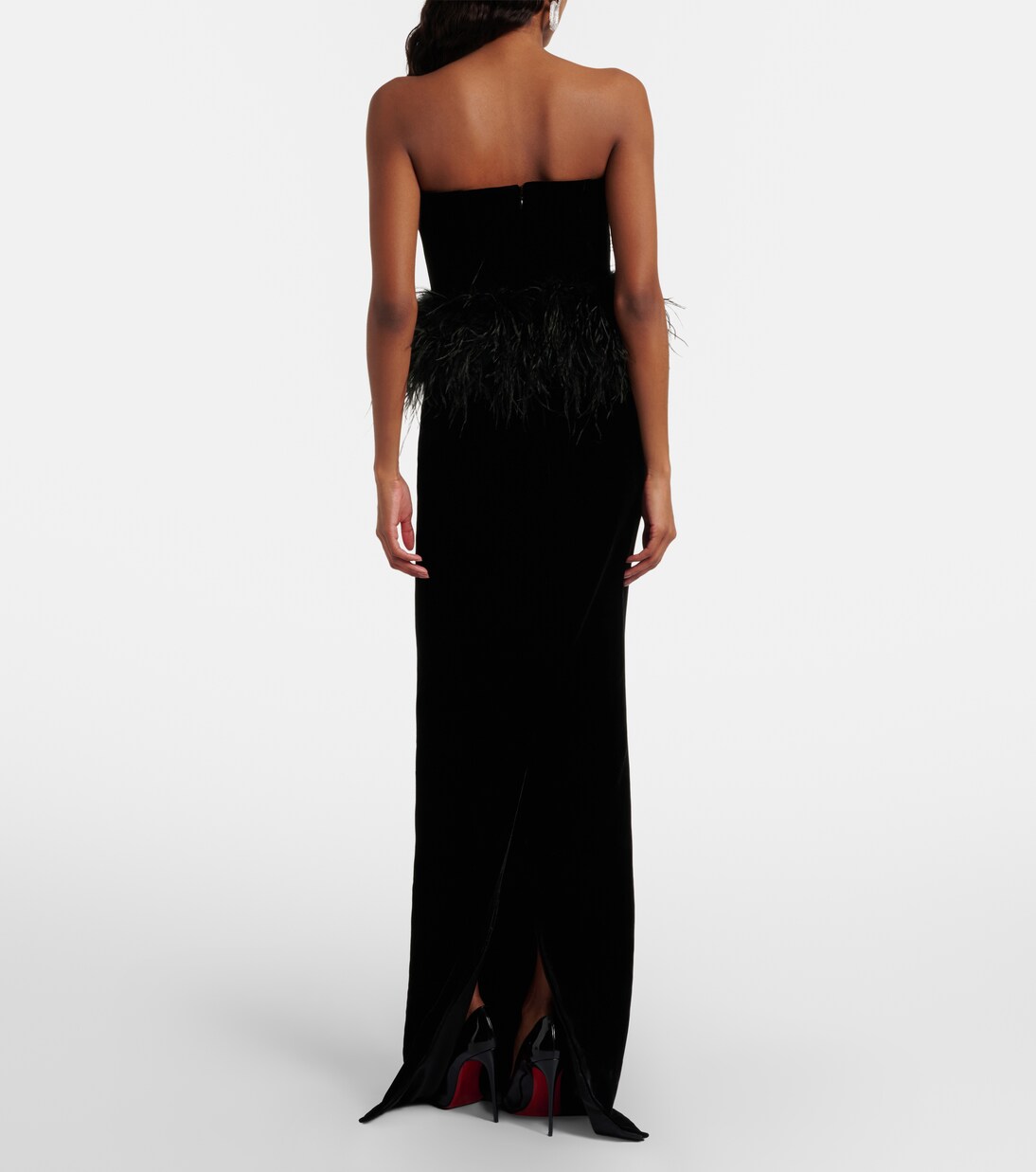 Feather-trimmed strapless velvet gown | The New Arrivals Ilkyaz Ozel