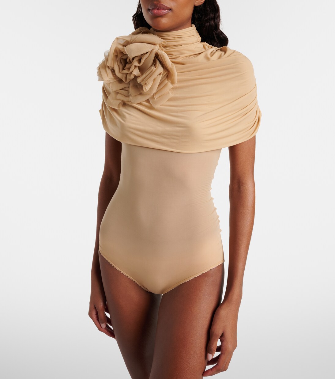 Floral-appliqué caped jersey bodysuit | Magda Butrym