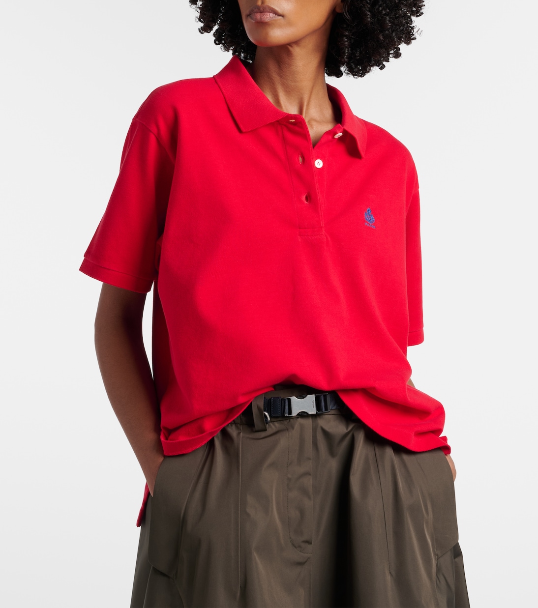 Polo in piqué di cotone con logo | Prada