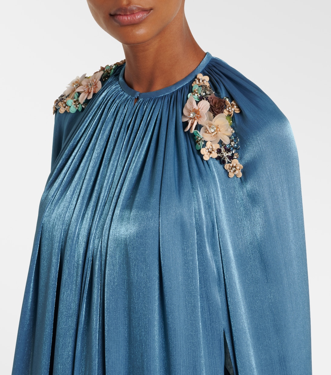 Embellished pleated caped bustier gown | Costarellos