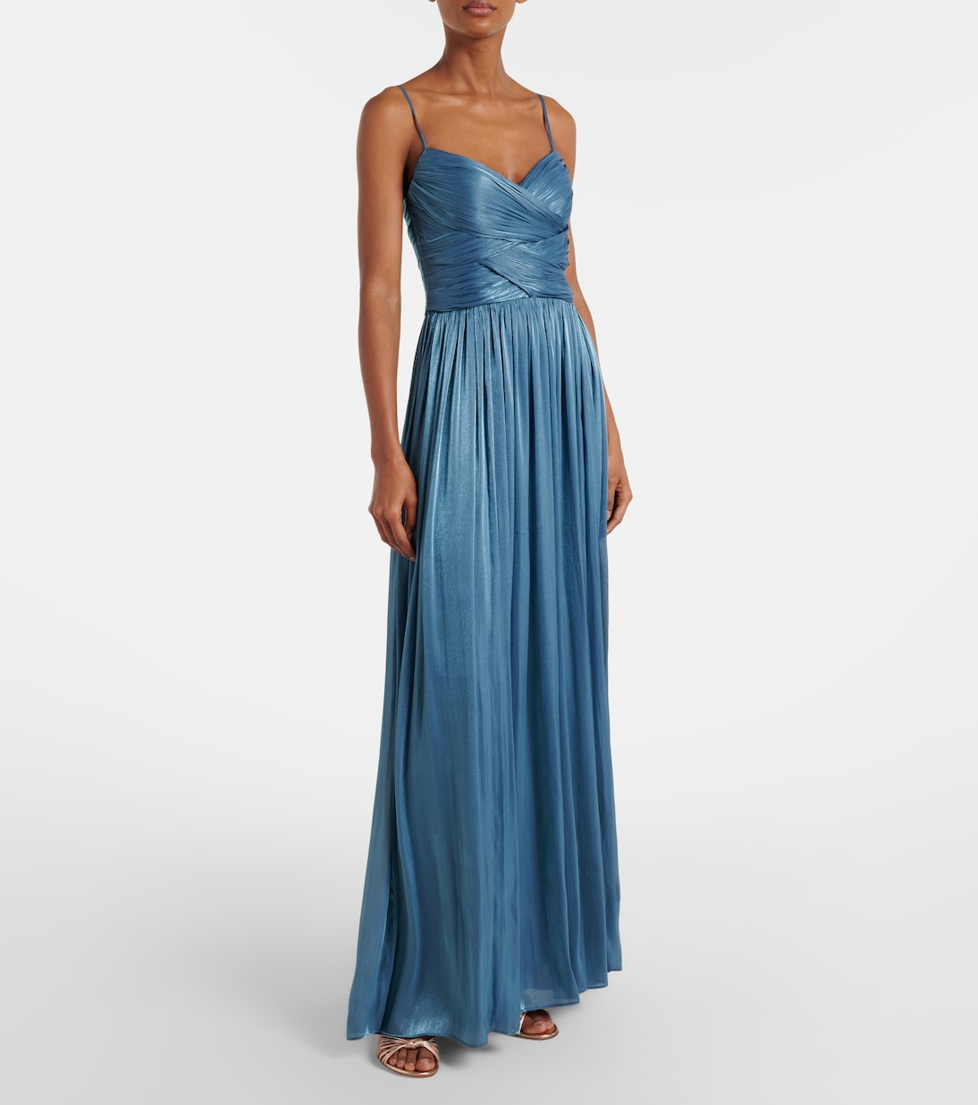 Embellished pleated caped bustier gown | Costarellos