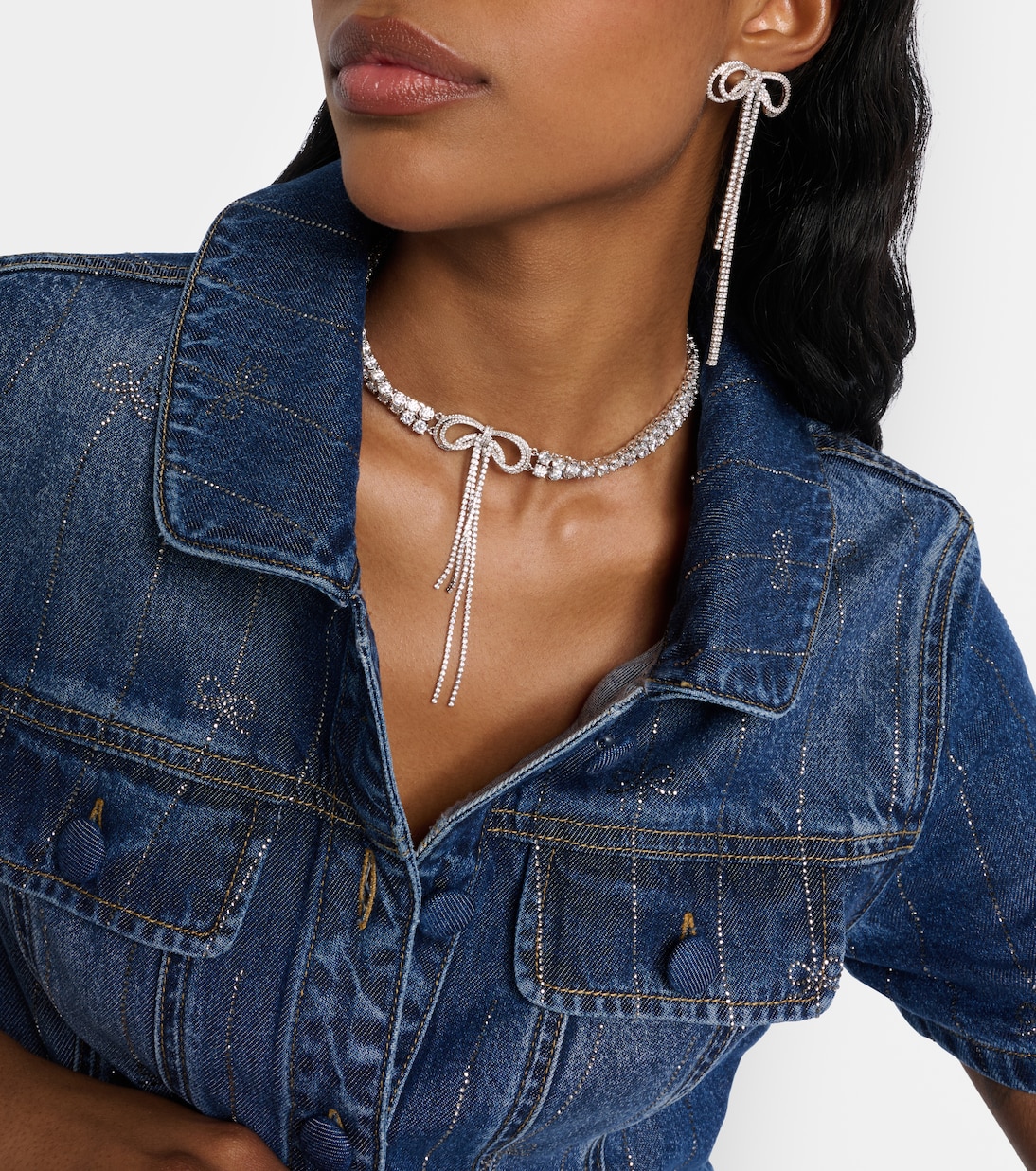 Bow crystal-embellished choker | Self-Portrait