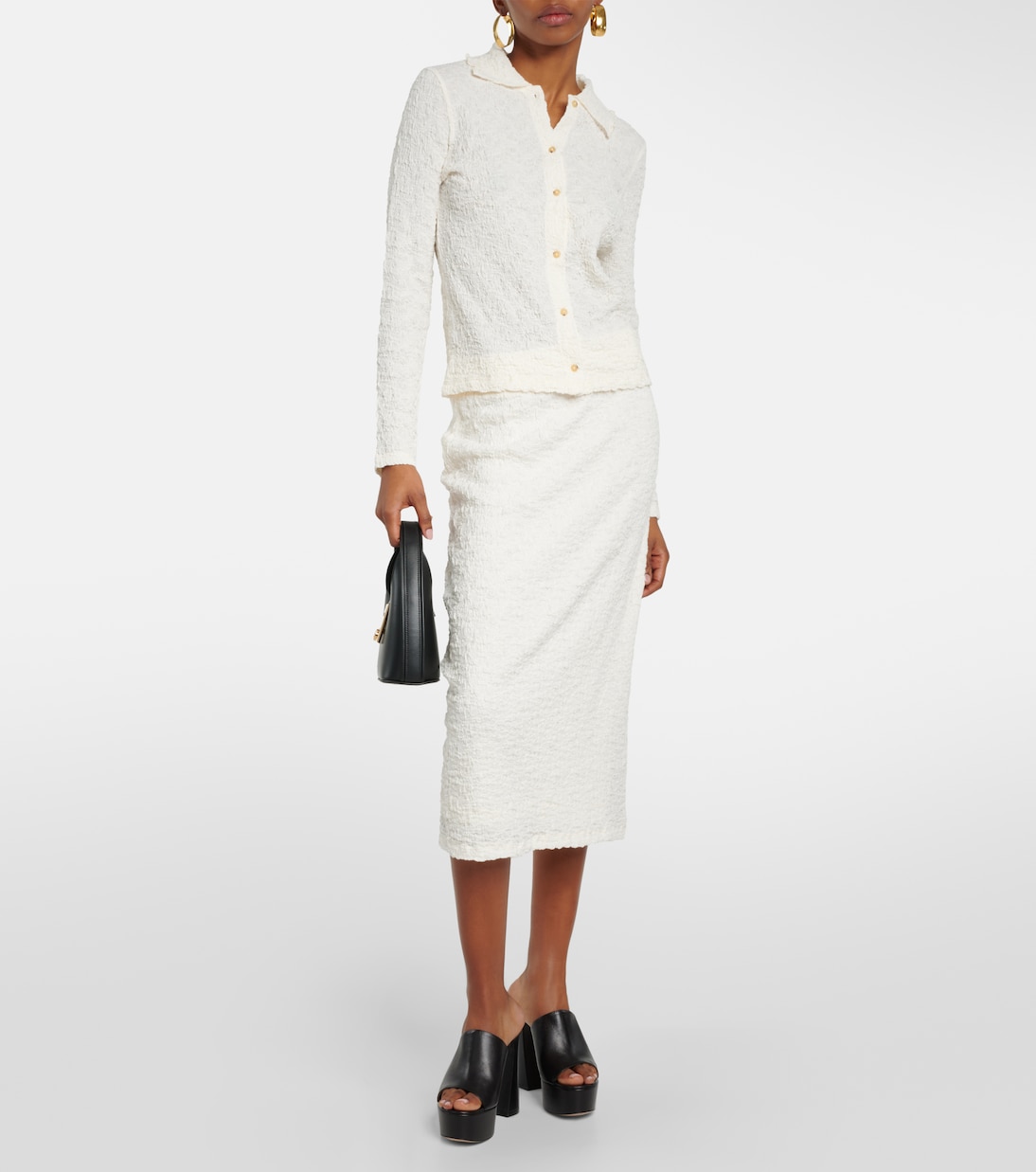 Smocked cotton-blend midi skirt  | Vince