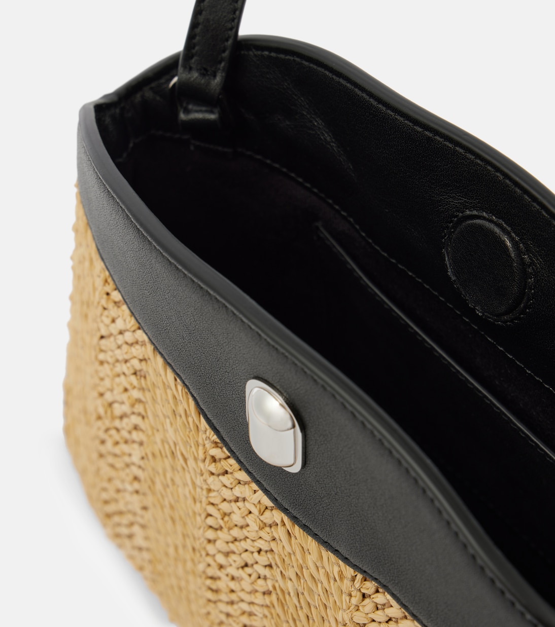 Schultertasche Tondo aus Raffiabast mit Leder | Savette