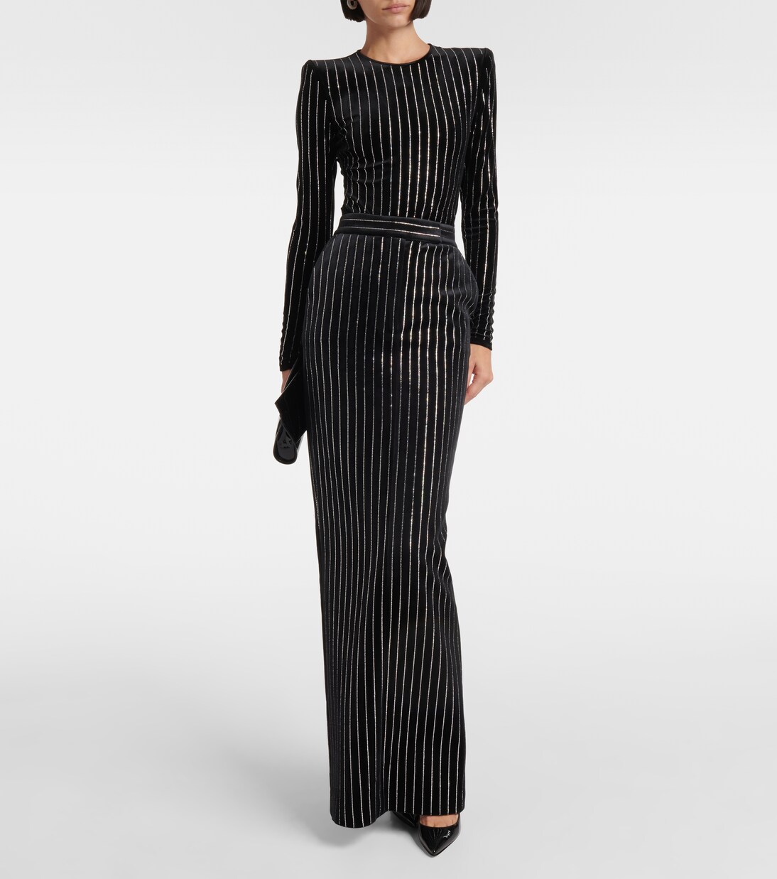 Column 임벨리시드 핀스트라이프 벨벳 맥시 스커트 | Alex Perry