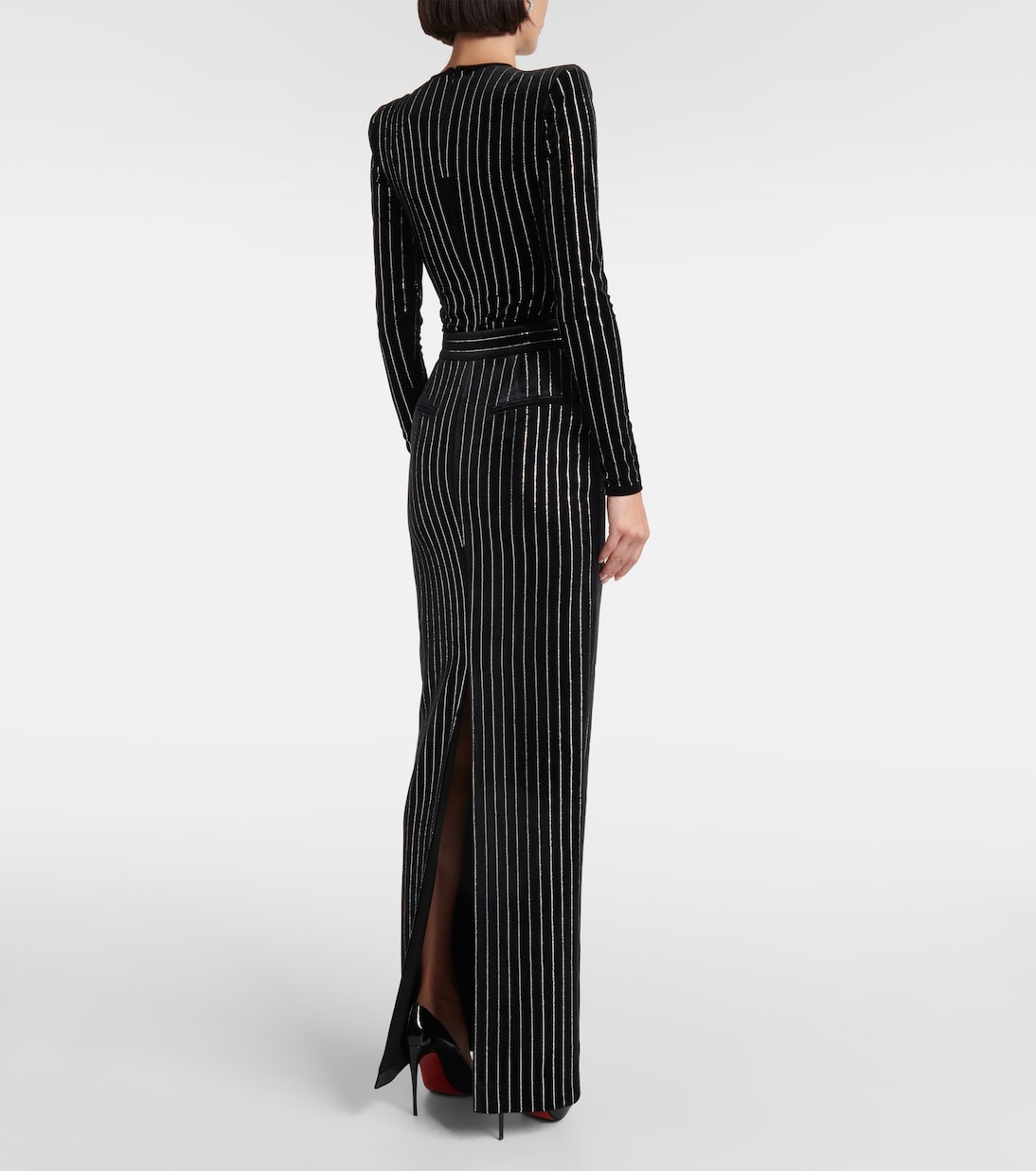 Column 임벨리시드 핀스트라이프 벨벳 맥시 스커트 | Alex Perry