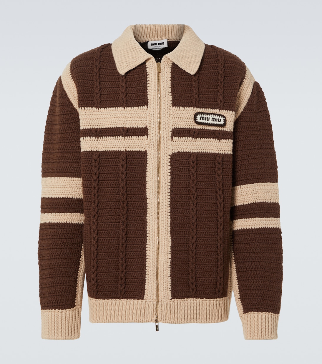 Cable-knit cashmere zip-up sweater  | Miu Miu