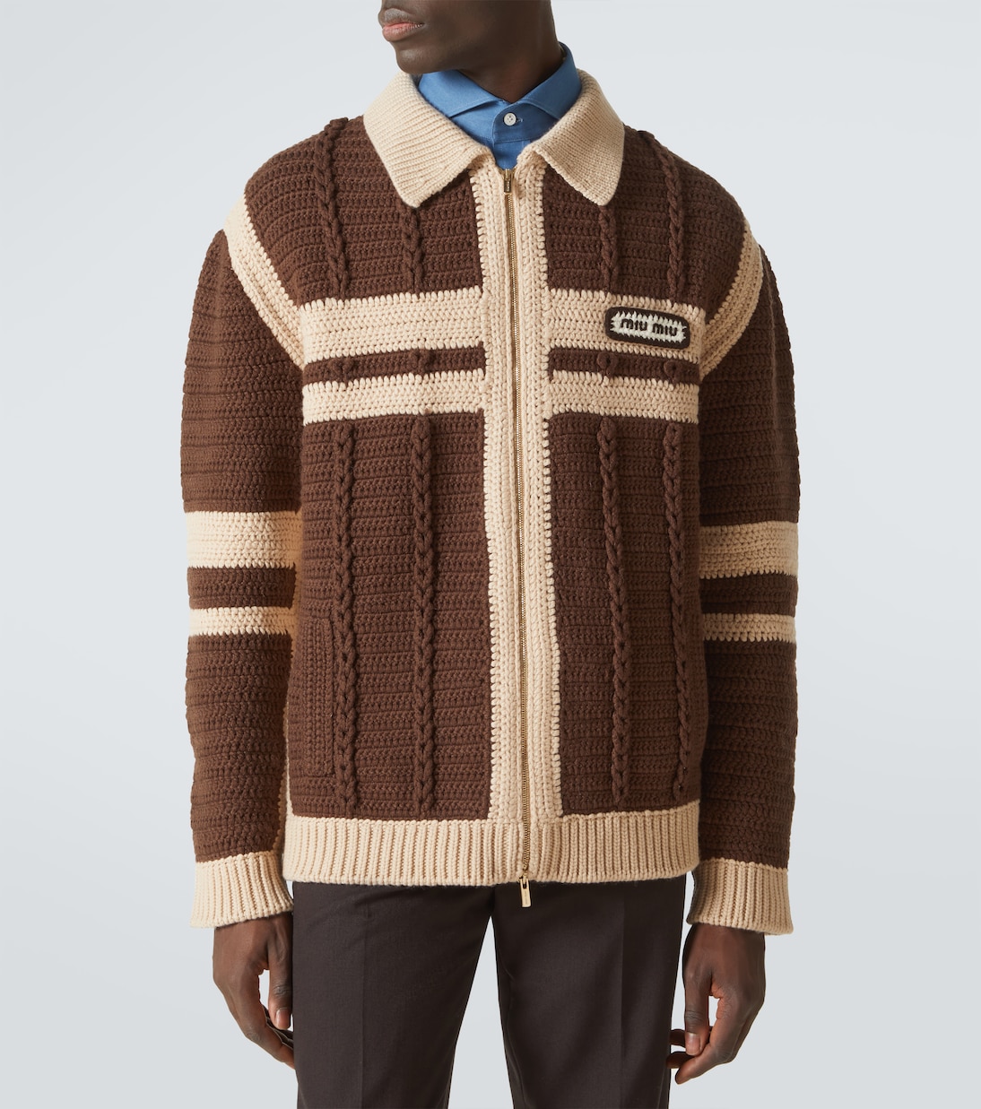 Cable-knit cashmere zip-up sweater  | Miu Miu