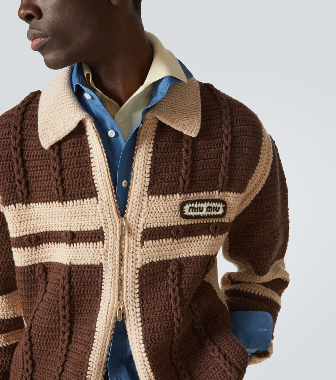 Cable-knit cashmere zip-up sweater  | Miu Miu