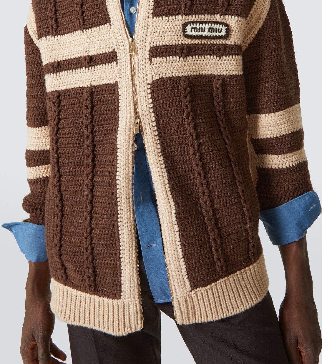 Cable-knit cashmere zip-up sweater  | Miu Miu