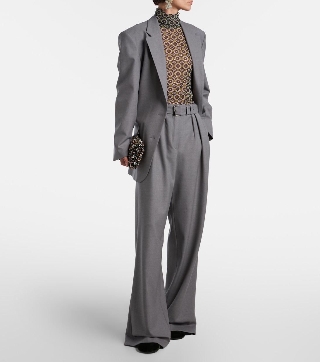 Pantalones anchos en mezcla de lana con cinturón | Dries Van Noten