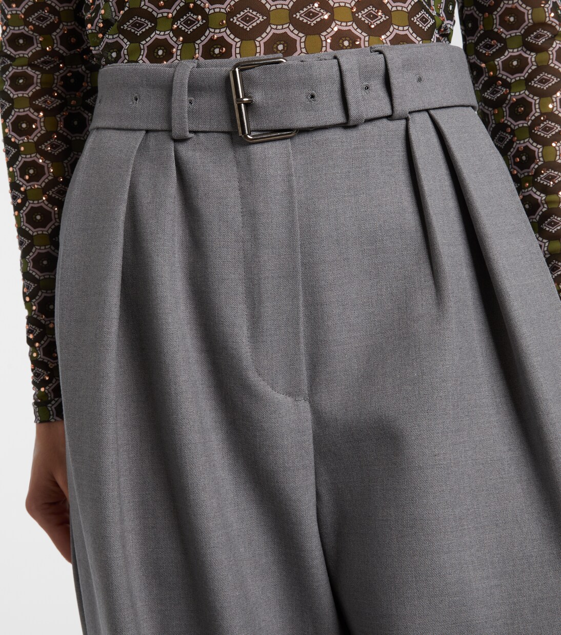 Pantalones anchos en mezcla de lana con cinturón | Dries Van Noten