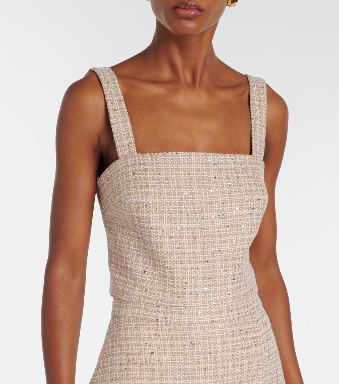 Checked sequined tweed crop top | Elie Saab