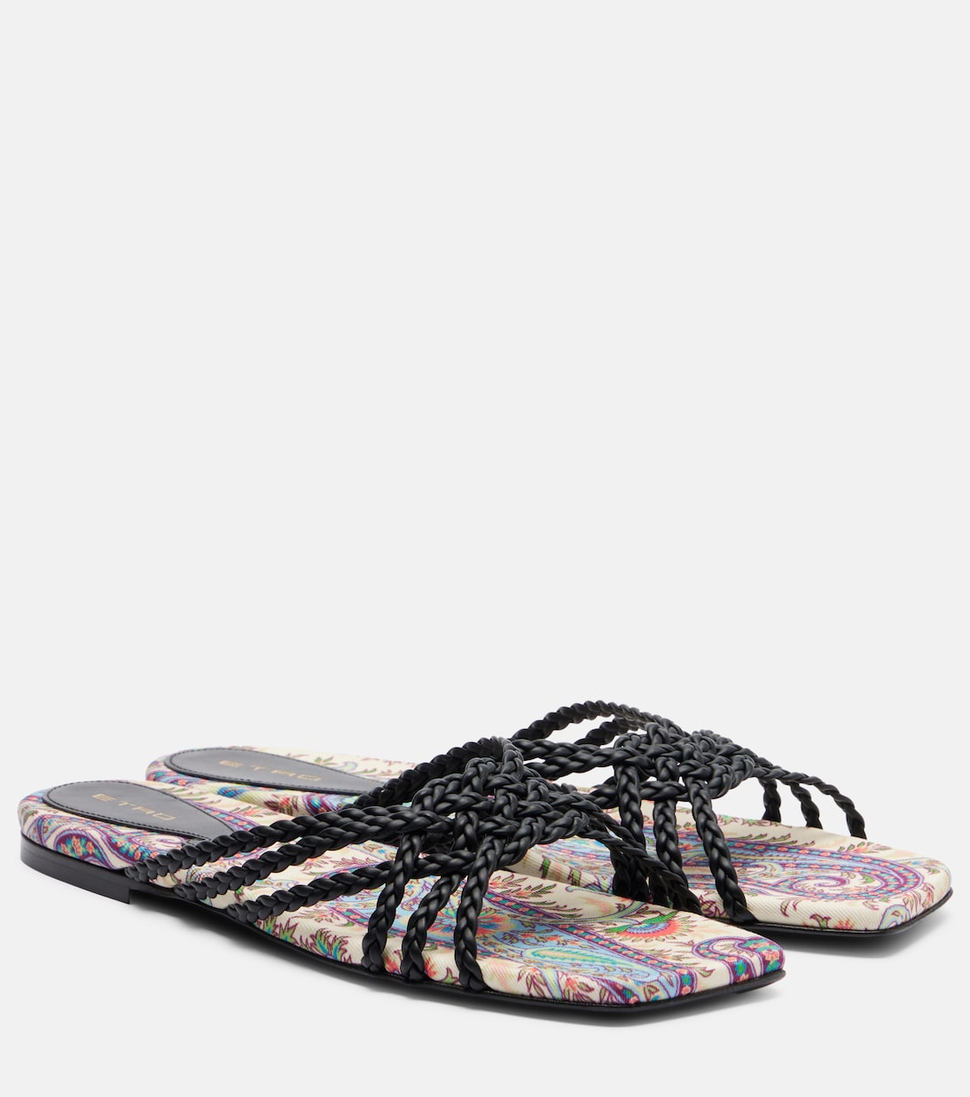 Canvas-trimmed printed leather slides | Etro