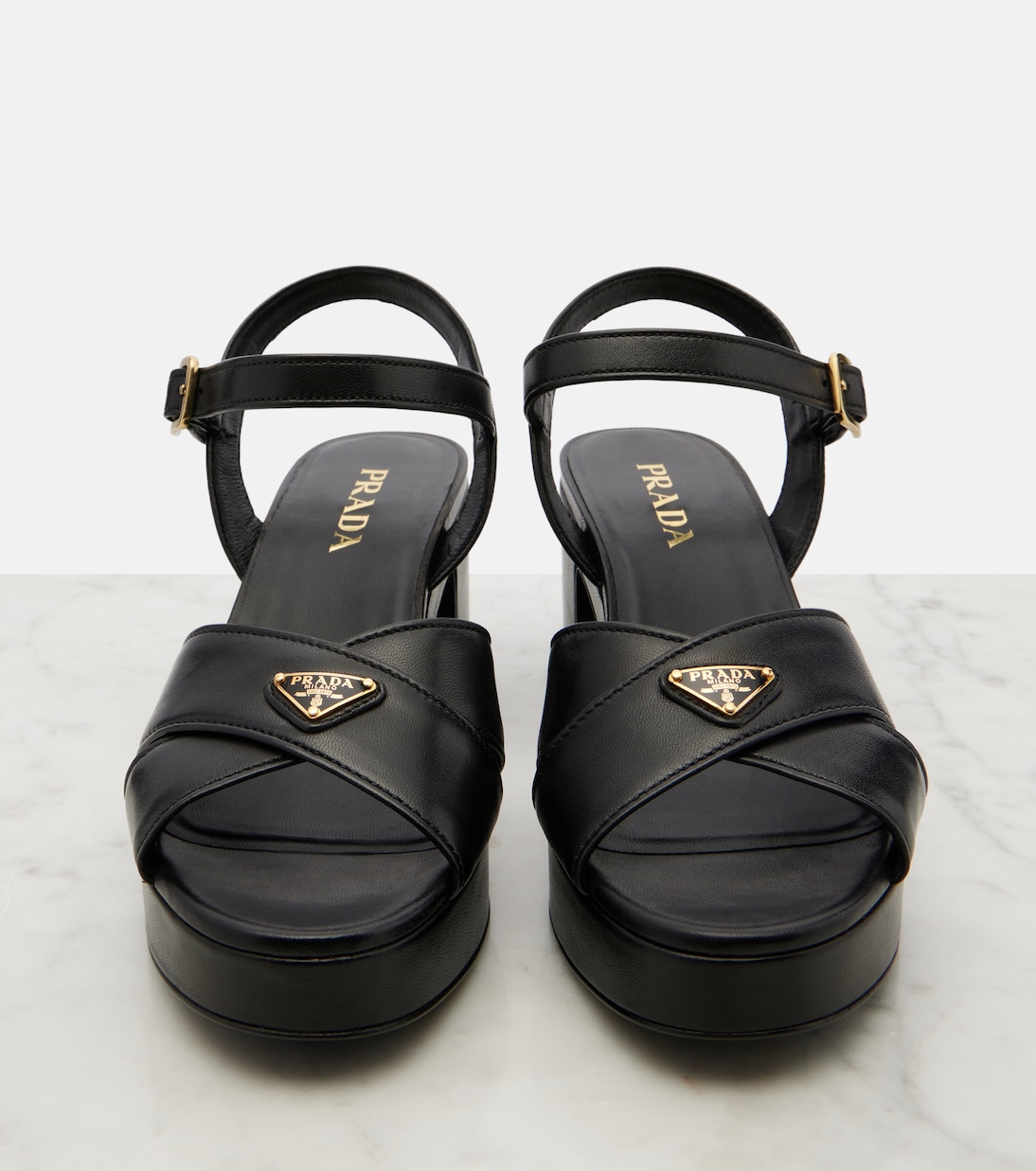 Leather platform sandals | Prada