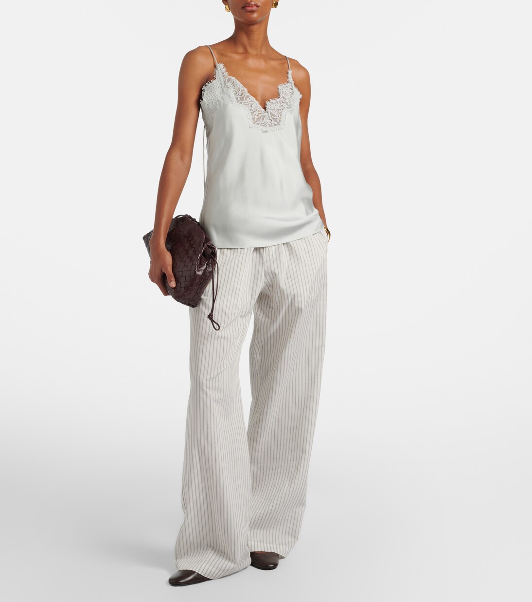 蕾丝边饰真丝上衣 | Róhe