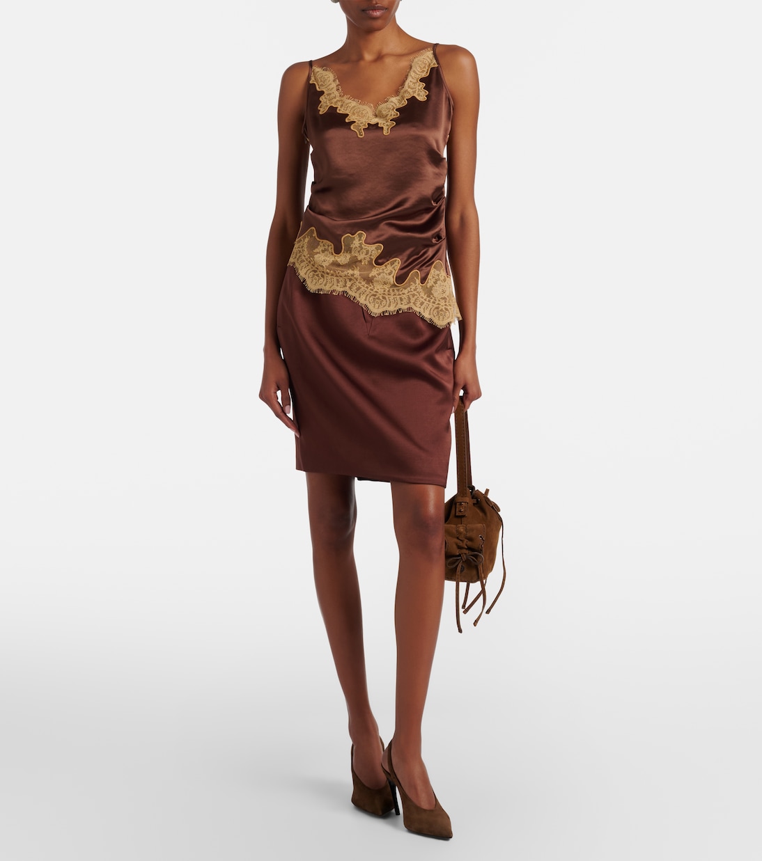 Lace-trimmed draped satin camisole | Jacques Wei