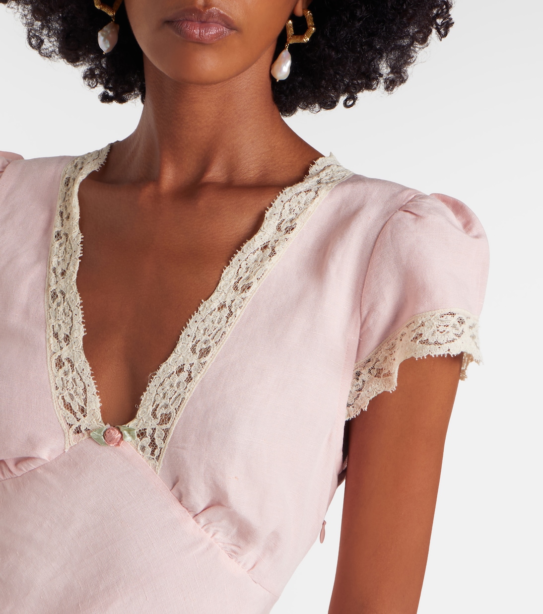 Bridal Clarice lace-trimmed linen-blend midi dress | Rixo