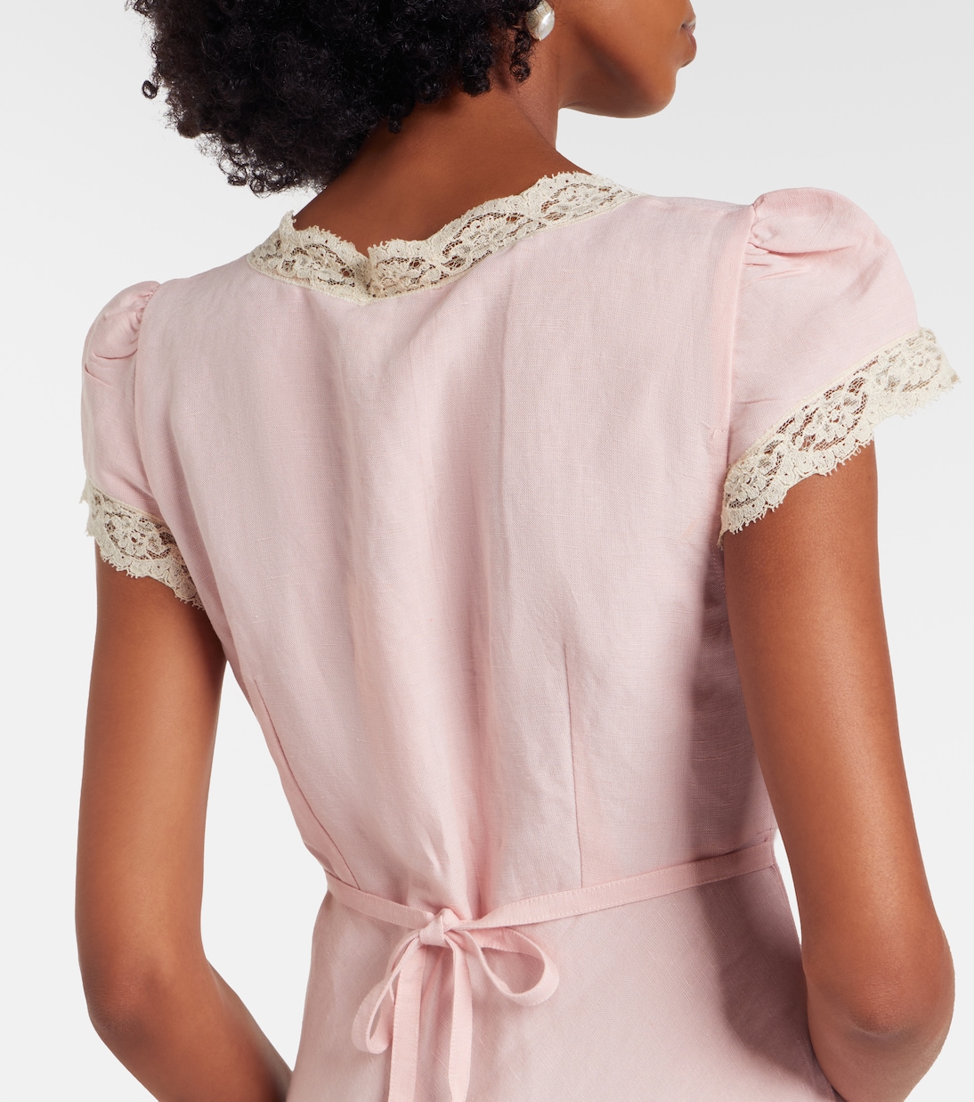 Bridal Clarice lace-trimmed linen-blend midi dress | Rixo