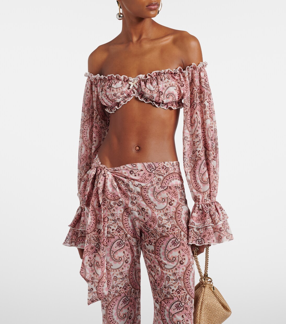 Elma off-shoulder paisley crop top | Bananhot