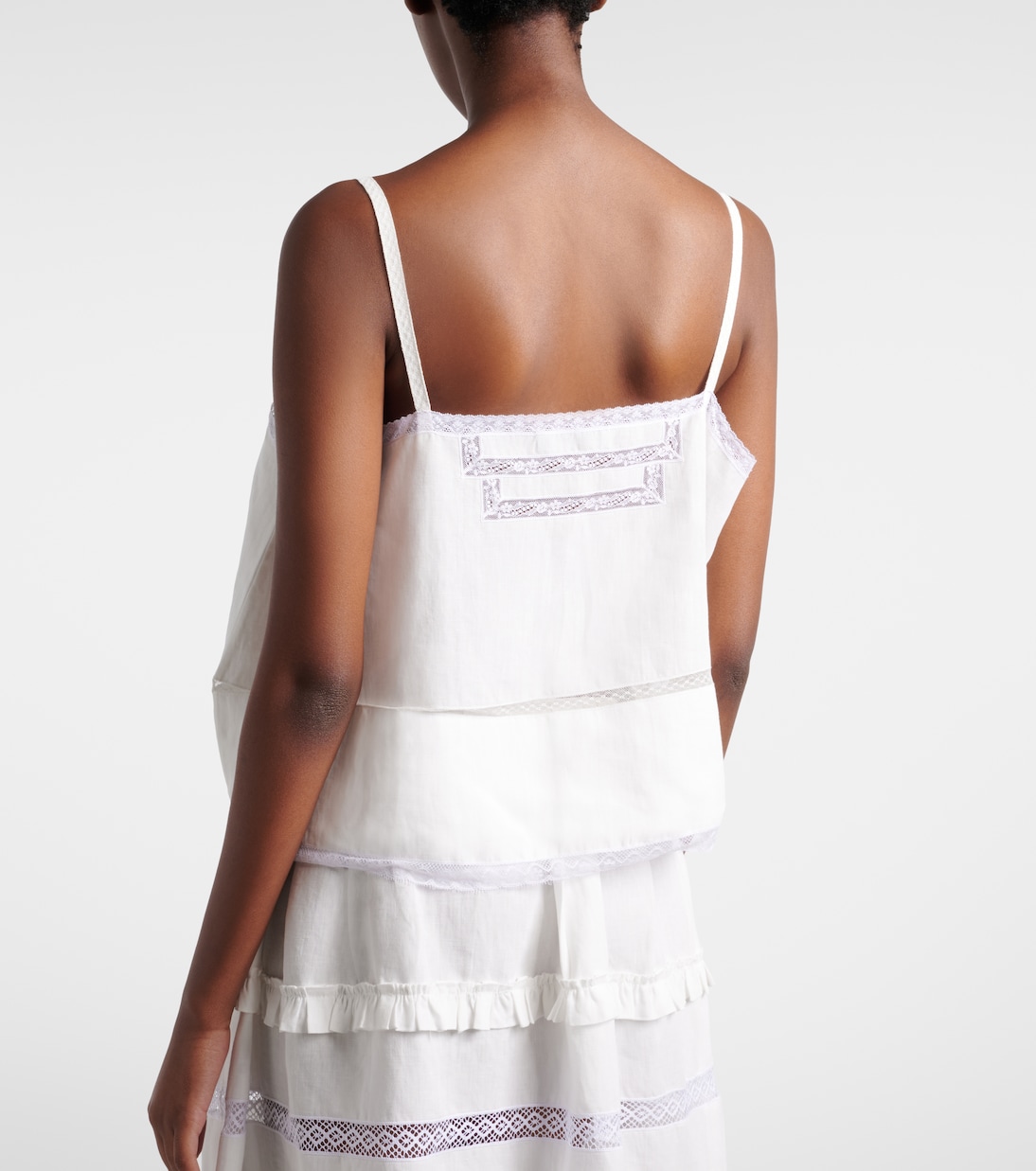 蕾丝边饰亚麻上衣 | Prada