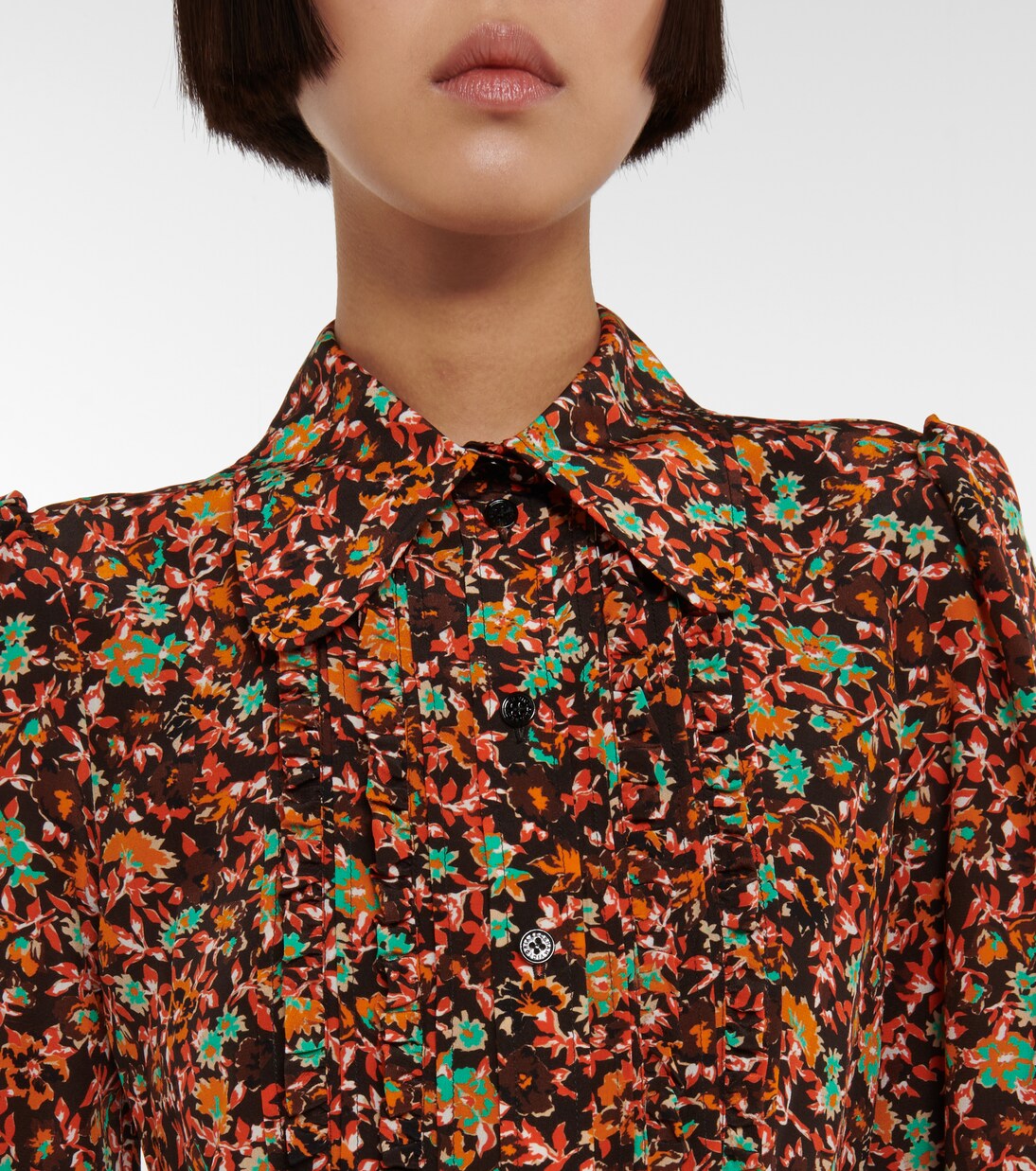 Floral ruffle-trimmed silk blouse | Victoria Beckham