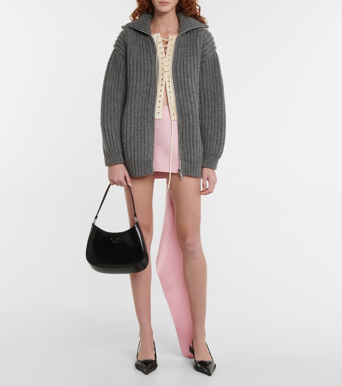 Ribbed-knit zipped cardigan | Prada