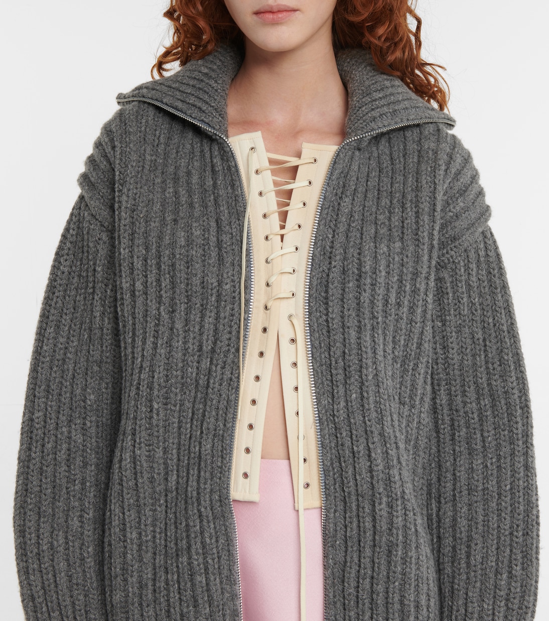 Ribbed-knit zipped cardigan | Prada
