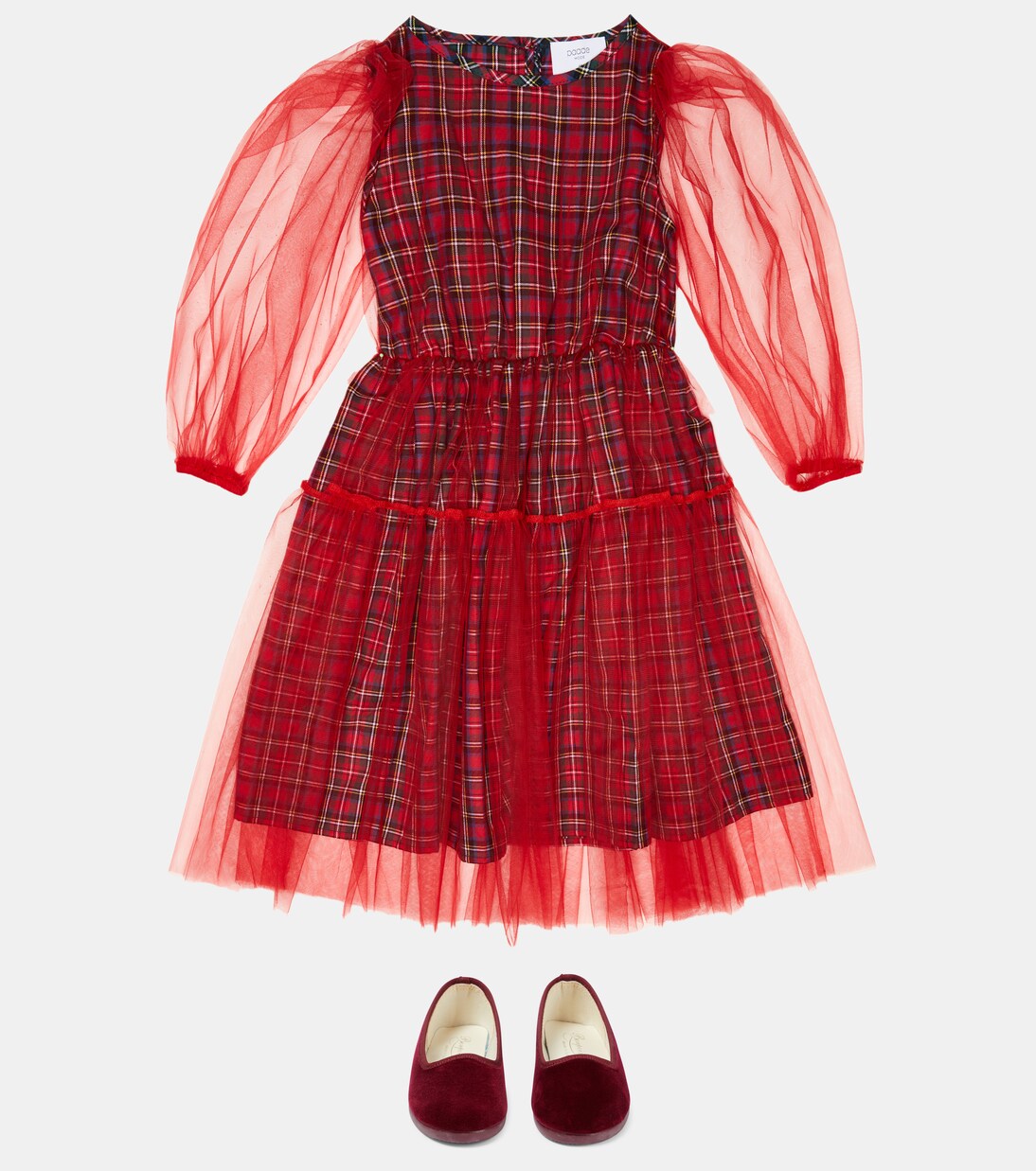 Tulle-trimmed checked cotton dress | Paade Mode