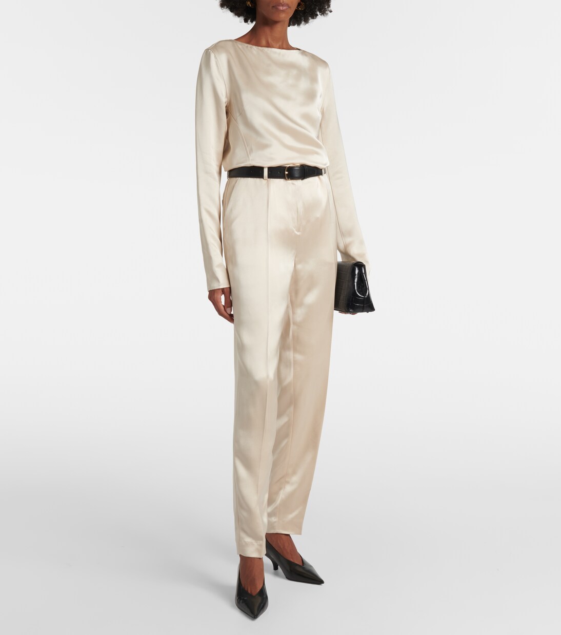 Gerade High-Rise-Hose aus Satin | Toteme