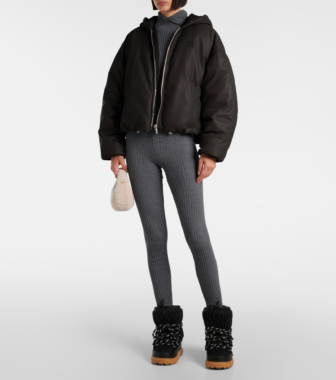 Logo leather puffer jacket | Miu Miu