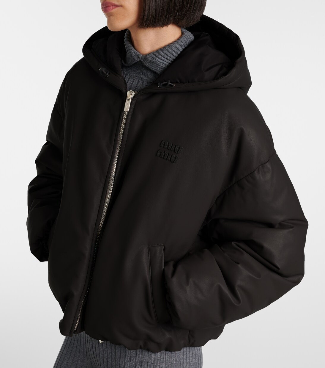Logo leather puffer jacket | Miu Miu