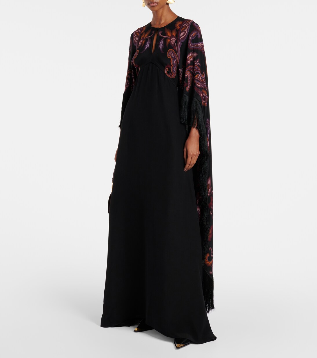 Paisley caped fringed silk gown | Etro