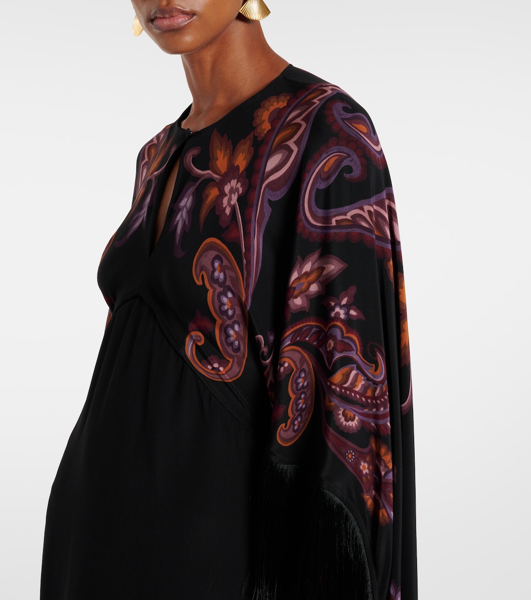 Paisley caped fringed silk gown | Etro