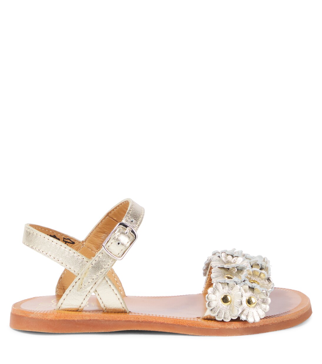 Sandalen Plagette Multi Flo aus Metallic-Leder | Pom d'Api