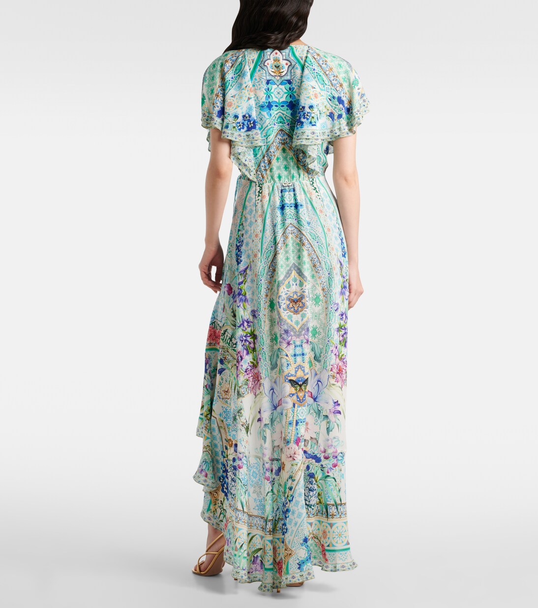 Robe portefeuille imprimée en soie à cristaux | Camilla