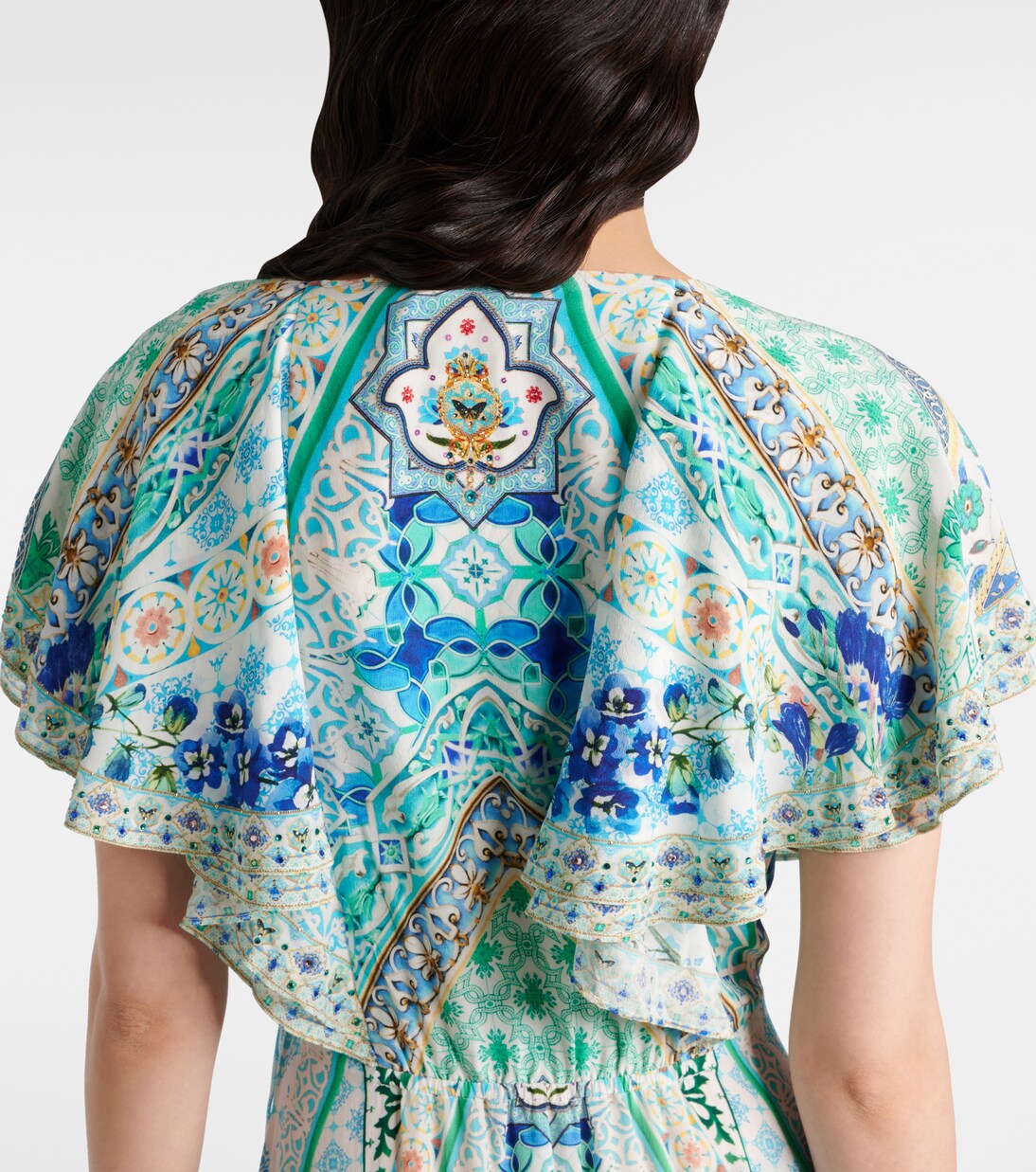 Robe portefeuille imprimée en soie à cristaux | Camilla