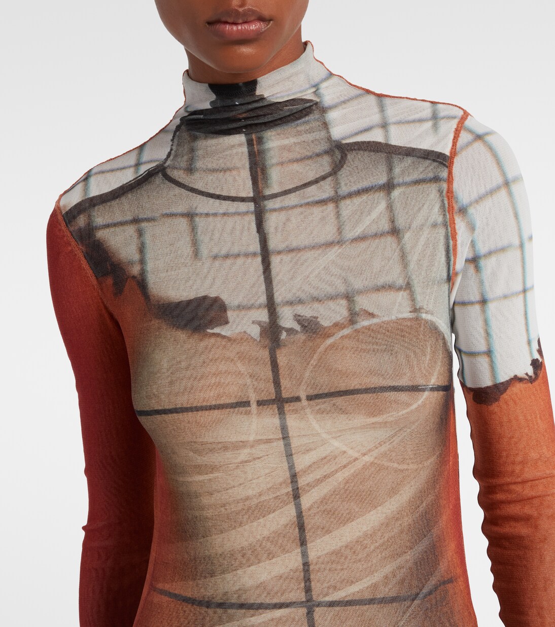 Fire printed mesh bodysuit | Jean Paul Gaultier