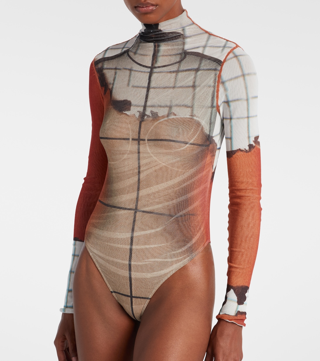 Fire printed mesh bodysuit | Jean Paul Gaultier