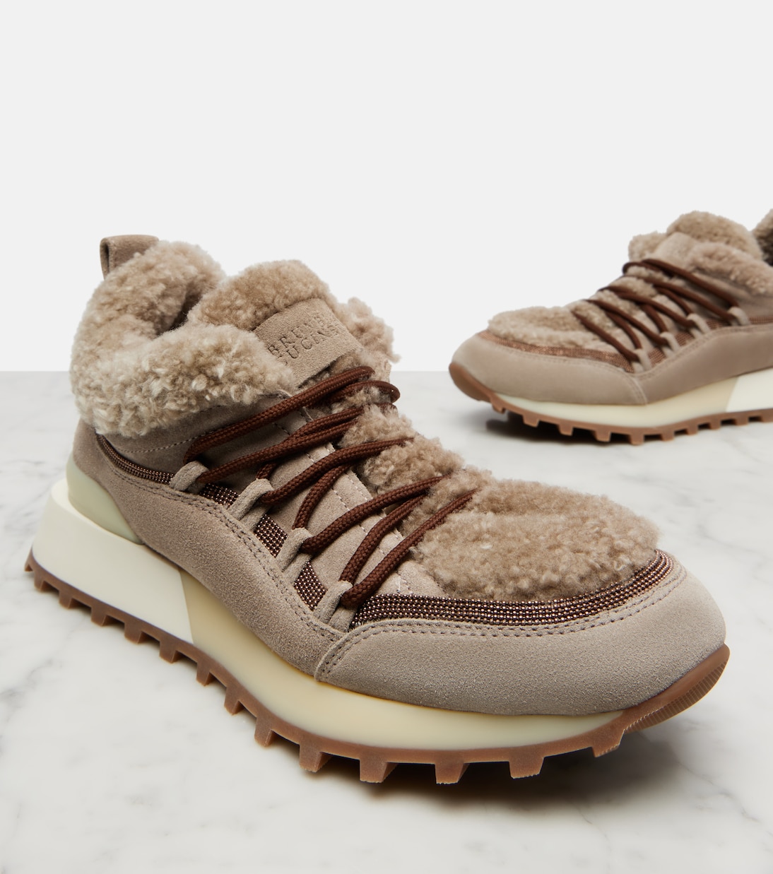 Shearling-lined suede sneakers | Brunello Cucinelli