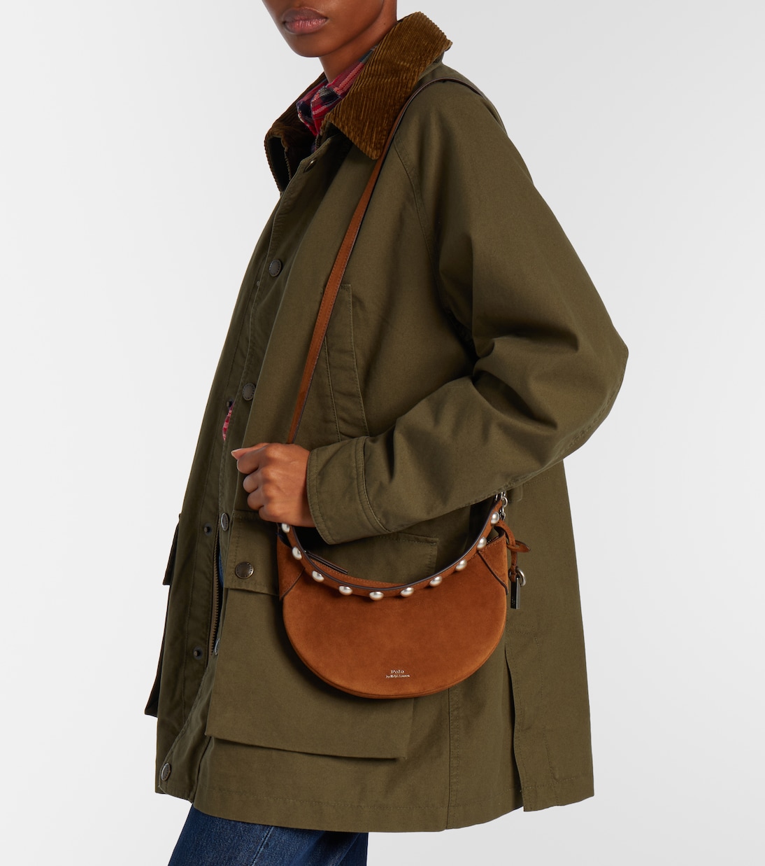 Polo ID Mini studded suede shoulder bag | Polo Ralph Lauren