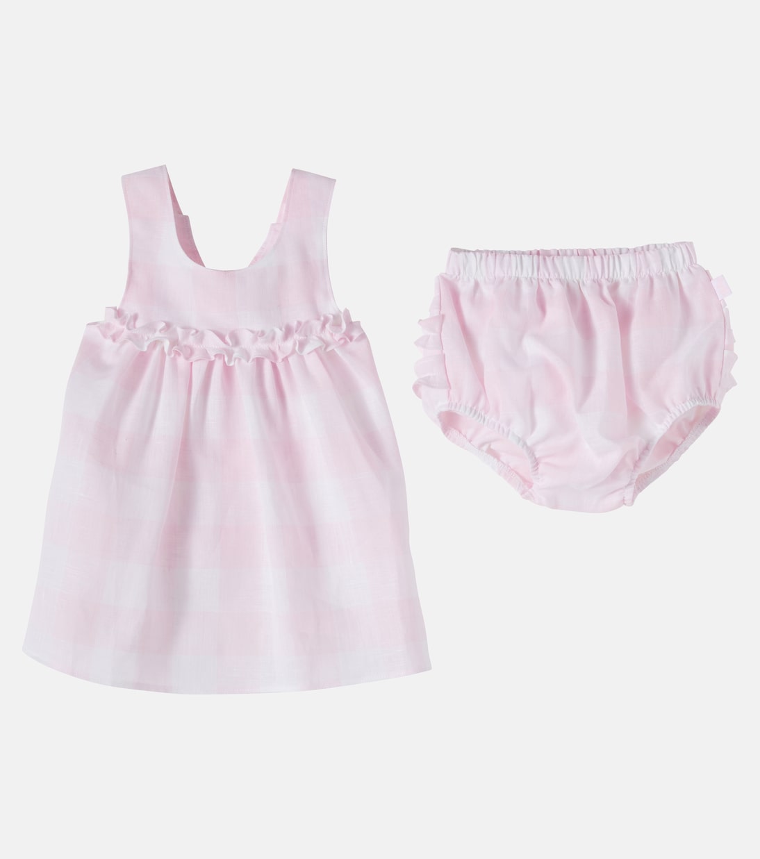Baby checked linen dress and bloomers set | Il Gufo