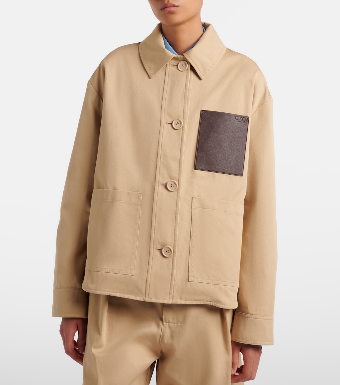 Giacca in cotone con pelle | Loewe