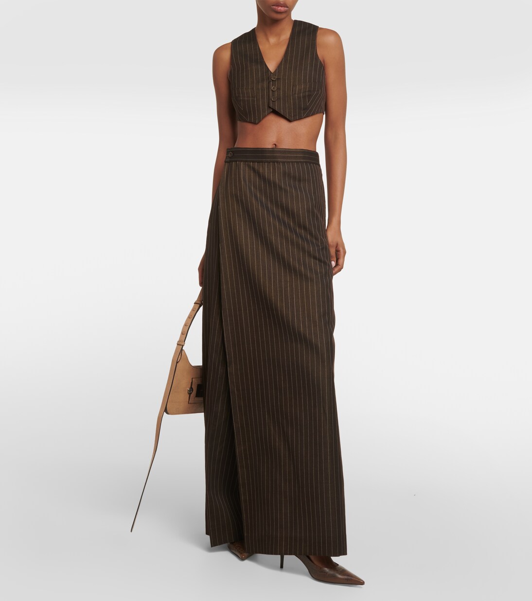Tattoo pinstripe wool-blend maxi skirt | Jean Paul Gaultier