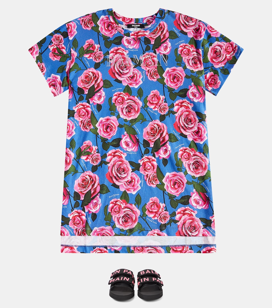 Robe t-shirt en coton à fleurs | Balmain Kids