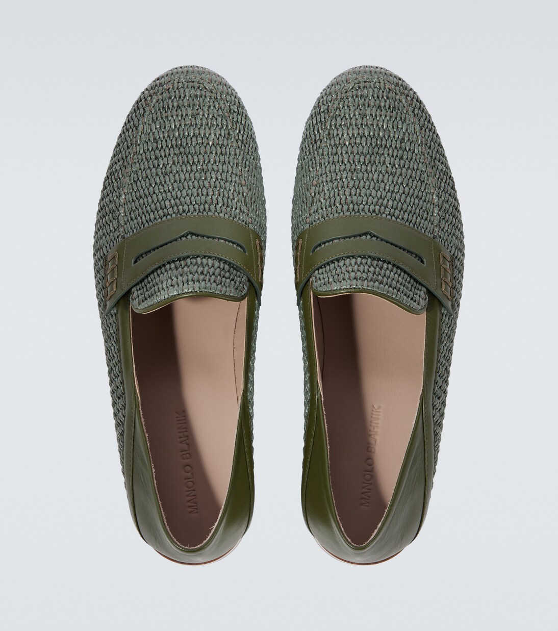 Padstow leather-trimmed raffia loafers | Manolo Blahnik