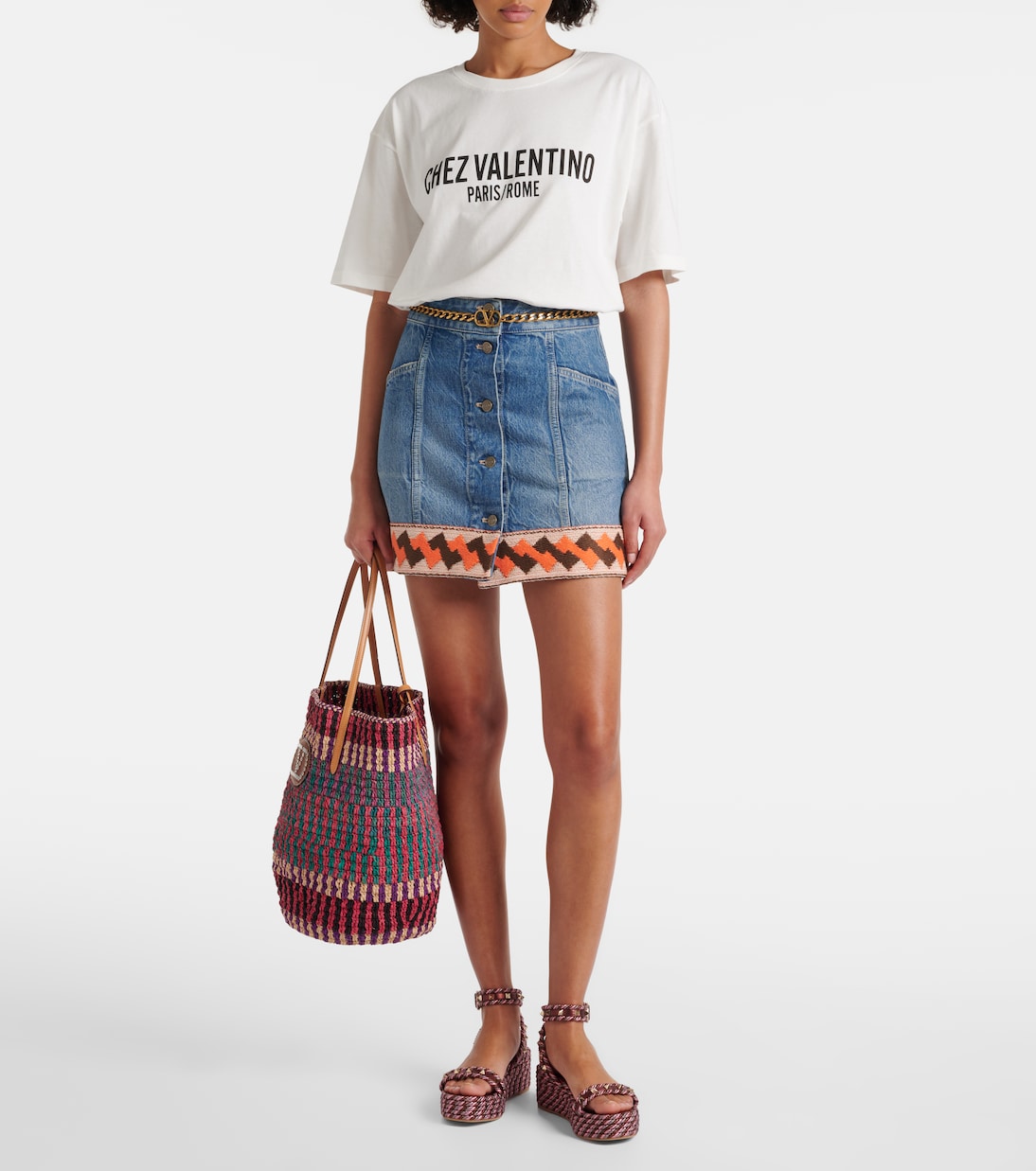 Tote Bag VLogo Signature Large aus Stroh | Valentino Garavani