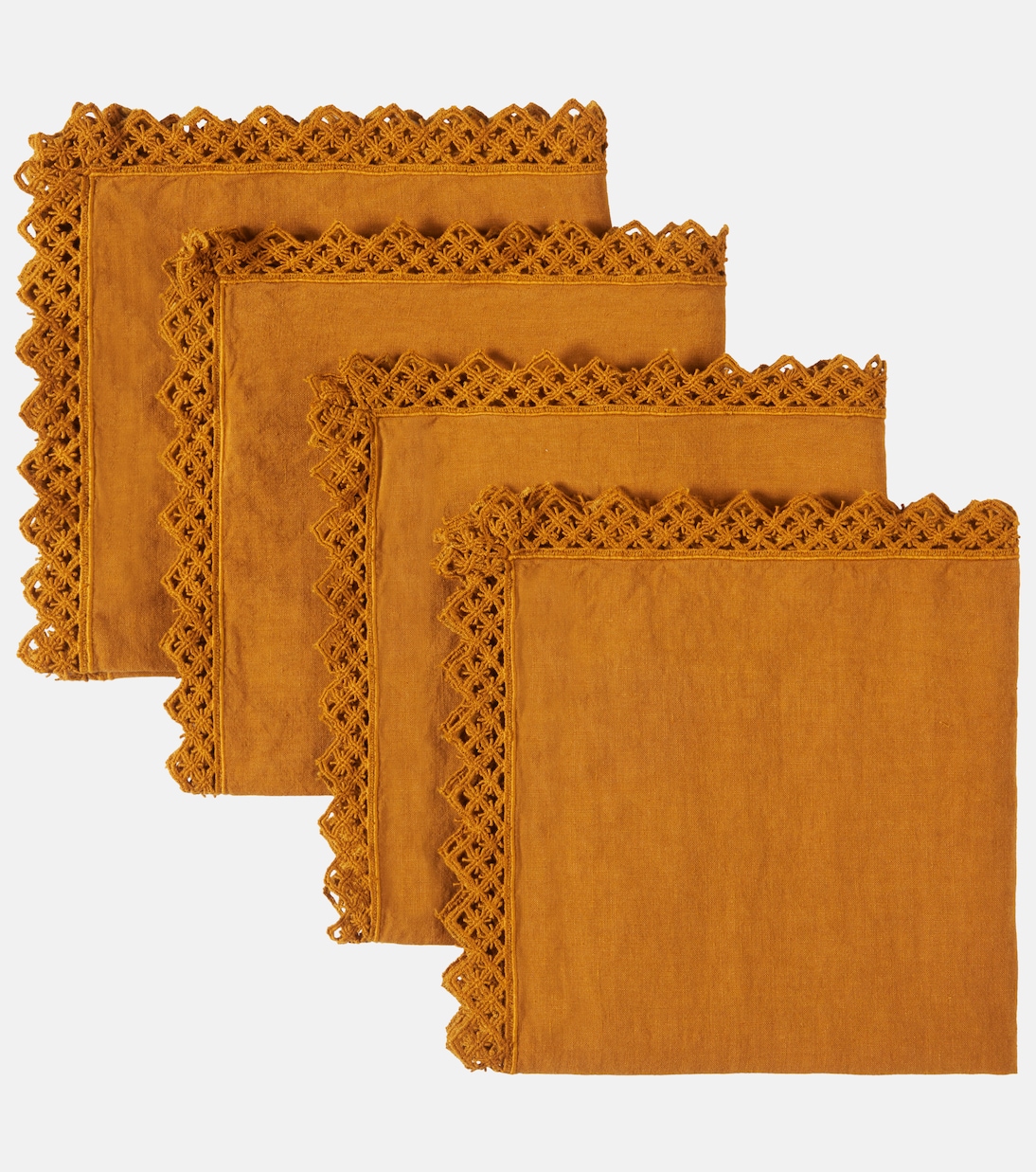 Set of 4 macramé-trimmed linen napkins | Once Milano